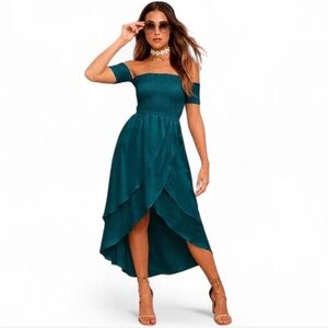 Deep Emerald / Teal Midi Dress w/Tulip Skirt